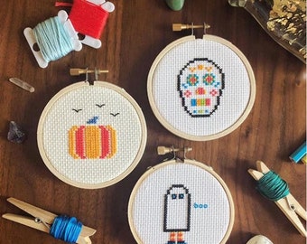 HALLOWEEN BUNDLE SALE: 3 patterns in one - Sugar Skull, Modern Pumpkin, and Ghost Kid - Digital Download