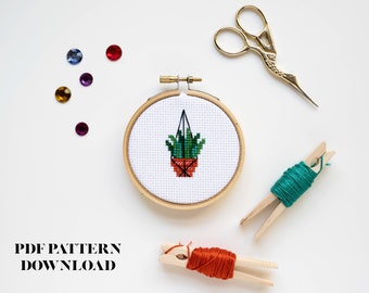 BEGINNER - Hanging Plant Baby Cross Stitch Pattern - DIGITAL DOWNLOAD