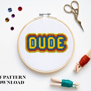 70er Jahre Retro Vintage Stil Dude - Kreuzstichmuster - SOFORT DOWNLOAD