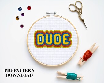 70s Retro Vintage Style Dude - Cross-Stitch Pattern - INSTANT DOWNLOAD