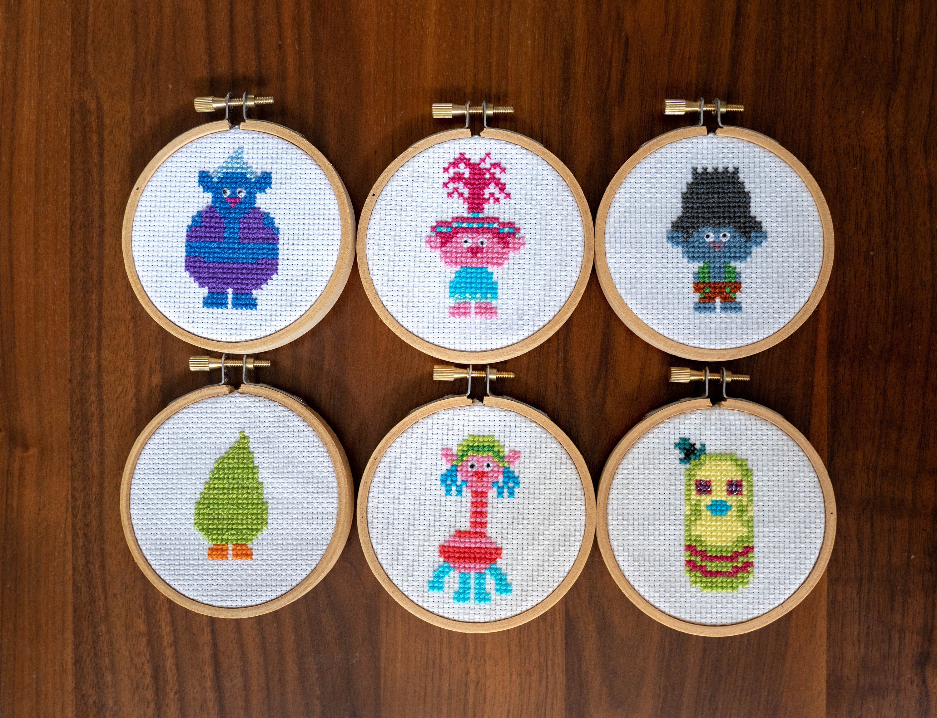 Trolls Cross Stitch Patterns - 6 Different Characters! Poppy, Branch, Biggie, Cooper, Mr Dinkles, Fuzzbert