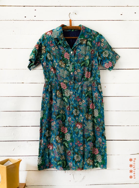 Vintage mini 70s blue floral paisley dress - medi… - image 2