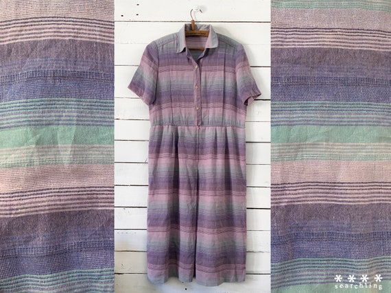 Vintage 70s 80s purple pink blue dress - Medium
