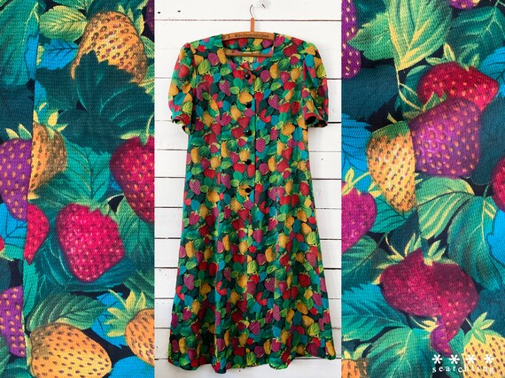 Vintage 80s multi-colour strawberry print dress -