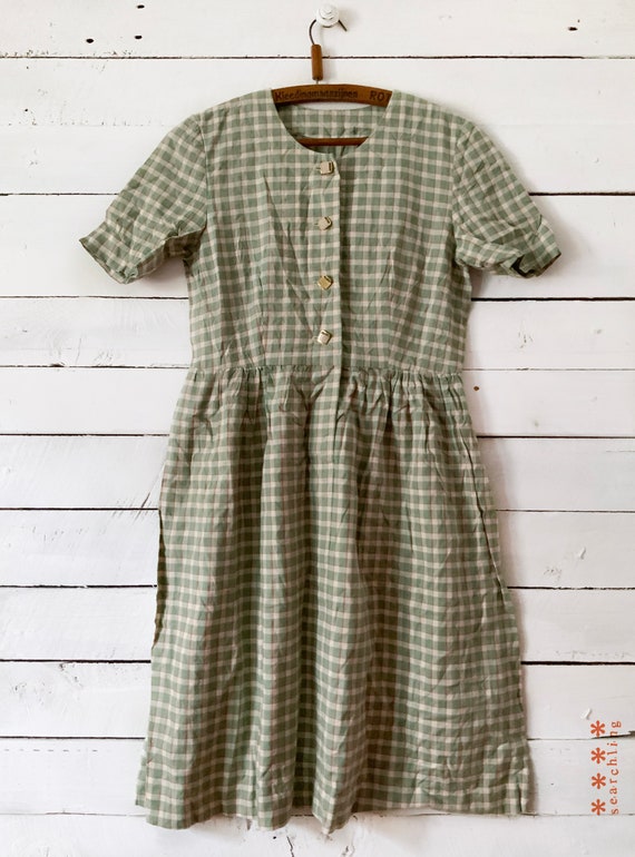 Vintage 80s green, red and white plaid summer dre… - image 2