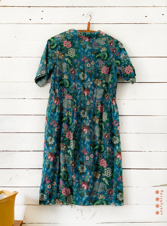 Vintage mini 70s blue floral paisley dress - medi… - image 3