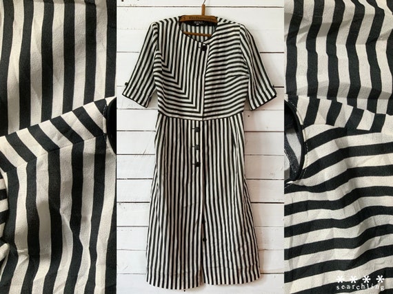Vintage 1980s black and white striped dress - Medi