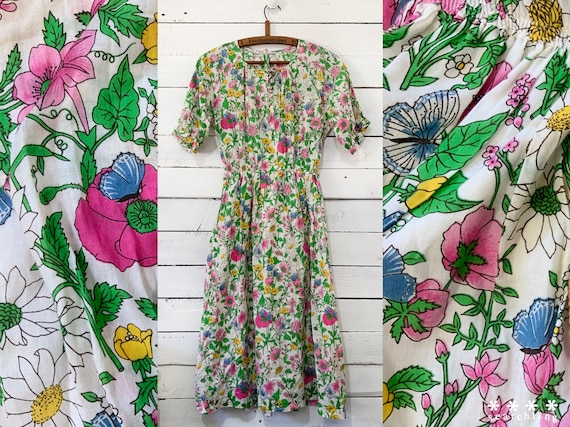 Beautiful vintage pink florals summer dress - Medi
