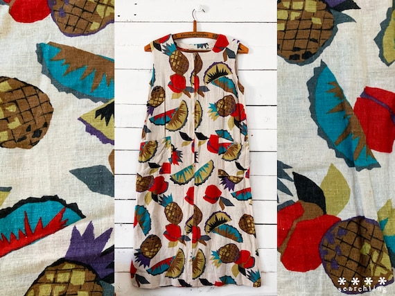 Retro 80’s tropical fruit print sleeveless dress -