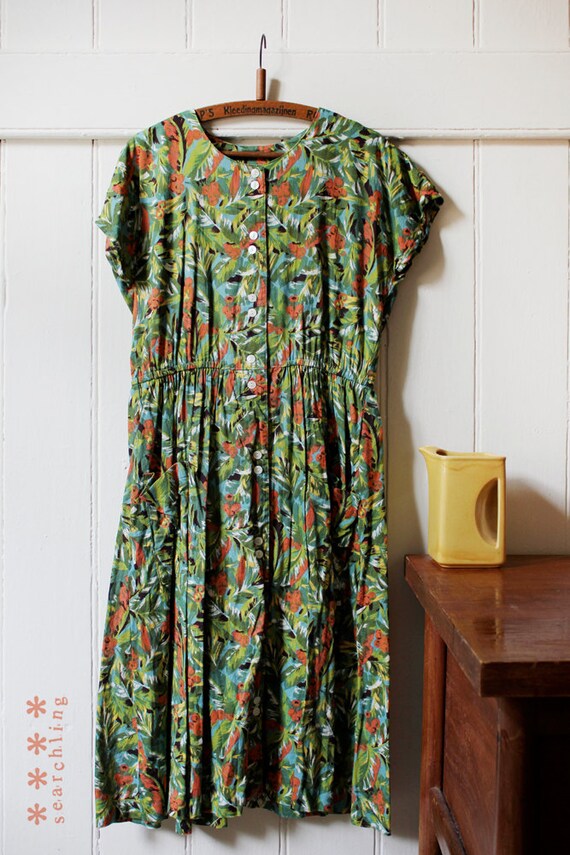 Vintage 1980's Tropical floral dress - Medium