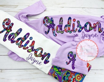 Coming Home Outfit, Personalized Applique Gown, Monogram Baby Gown