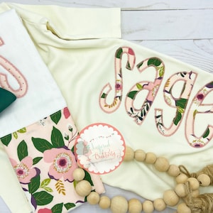 Personalized Baby Gown: Floral Letter Applique, Cotton Coming Home Outfit