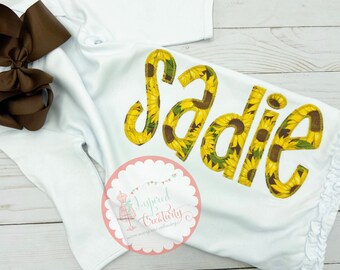 Personalized Sunflower Appliqué Baby Gown: Cotton Coming Home Outfit