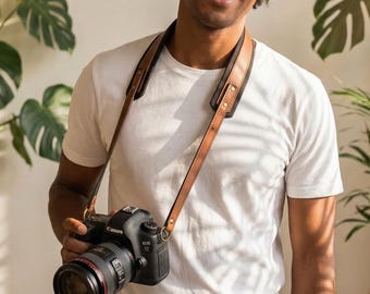 Leather Camera Strap, Full Grain Crazy Horse DSLR Neck Strap, Personalized Photographer Gift, Handmade