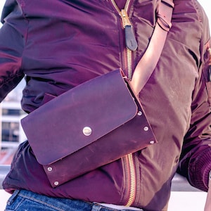 Burgundy Leather Crossbody Bag for Women – Minimalist Handmade Purse, Small Shoulder Bag