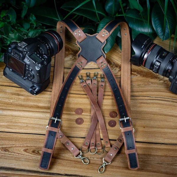 Camera Harness Leather, Camera Harness Personalized, Dual Camera Strap, Leather Camera Harness, Photographer Harness, Photographer Gifts