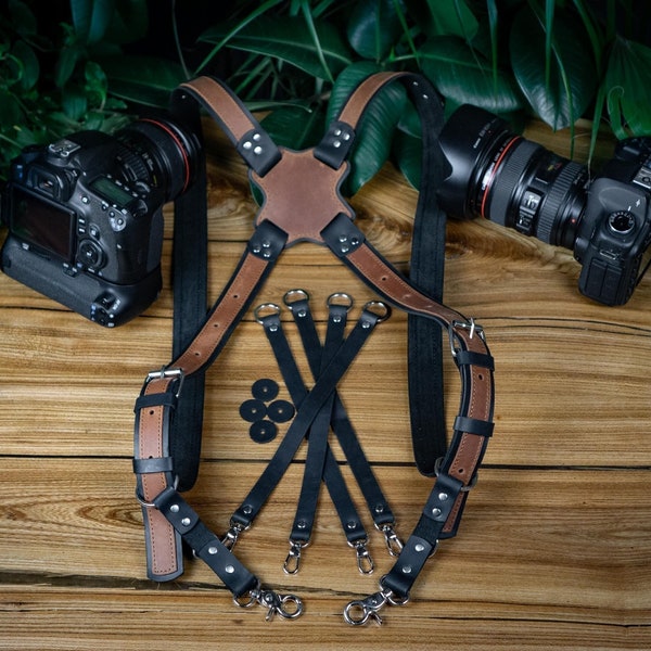 Camera Harness Personalized, Photographer gift, Leather Camera Harness, DSLR Camera Strap, Pro Dual Camera Harness, Two Camera Strap leather