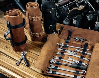 Leather Motorcycle Tool Roll, Wrench Organizer, Compact Biker Tool Bag, Personalized Gift for Rider