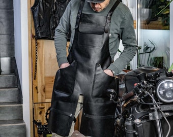 Split Leg Leather Apron with Utility Tool Pockets for Butcher Metalworker Carpenter Blacksmith Heavy Duty Tattooist Welding BBQ Grilling Men