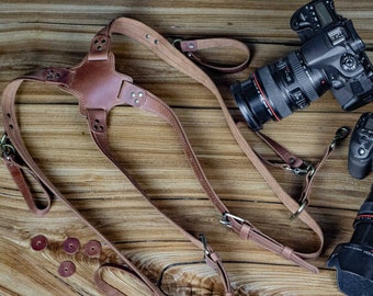 Camera Harness Leather, Photographer gift, DSLR camera strap, Dual camera harness, Camera harness personalized, Shoulder Camera Harness