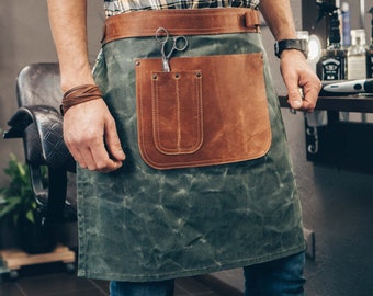 Canvas Leather Half Apron - Personalized Chef's Apron for Men, Women, Gardener, Restaurant, Bartender, Hairdresser