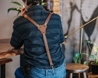 Black brown Leather Suspenders, Heavy Duty Mens Suspenders, Personalized Suspenders, Mens Leather Suspenders, Gift for dad