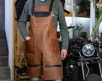 Split Leg Leather Apron with Utility Tool Pockets for Butcher Metalworker Carpenter Blacksmith Heavy Duty Tattooist Welding BBQ Grilling Men