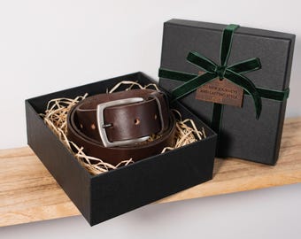 Leather Belt for Men with Gift Box & Personalized Gift Message, Full Grain Belt