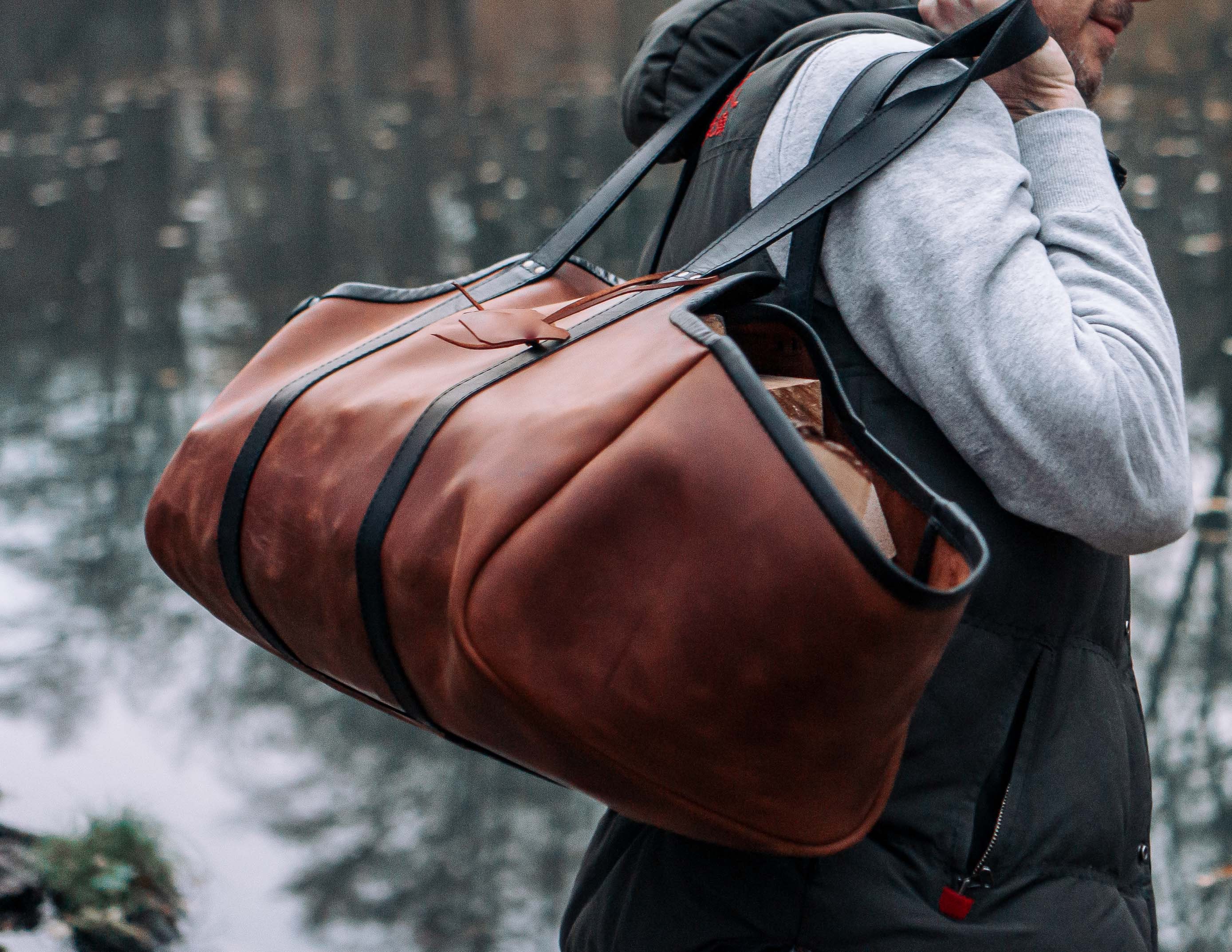 Leather Log Carrier Bag Firewood Leather Carrier Log Etsy