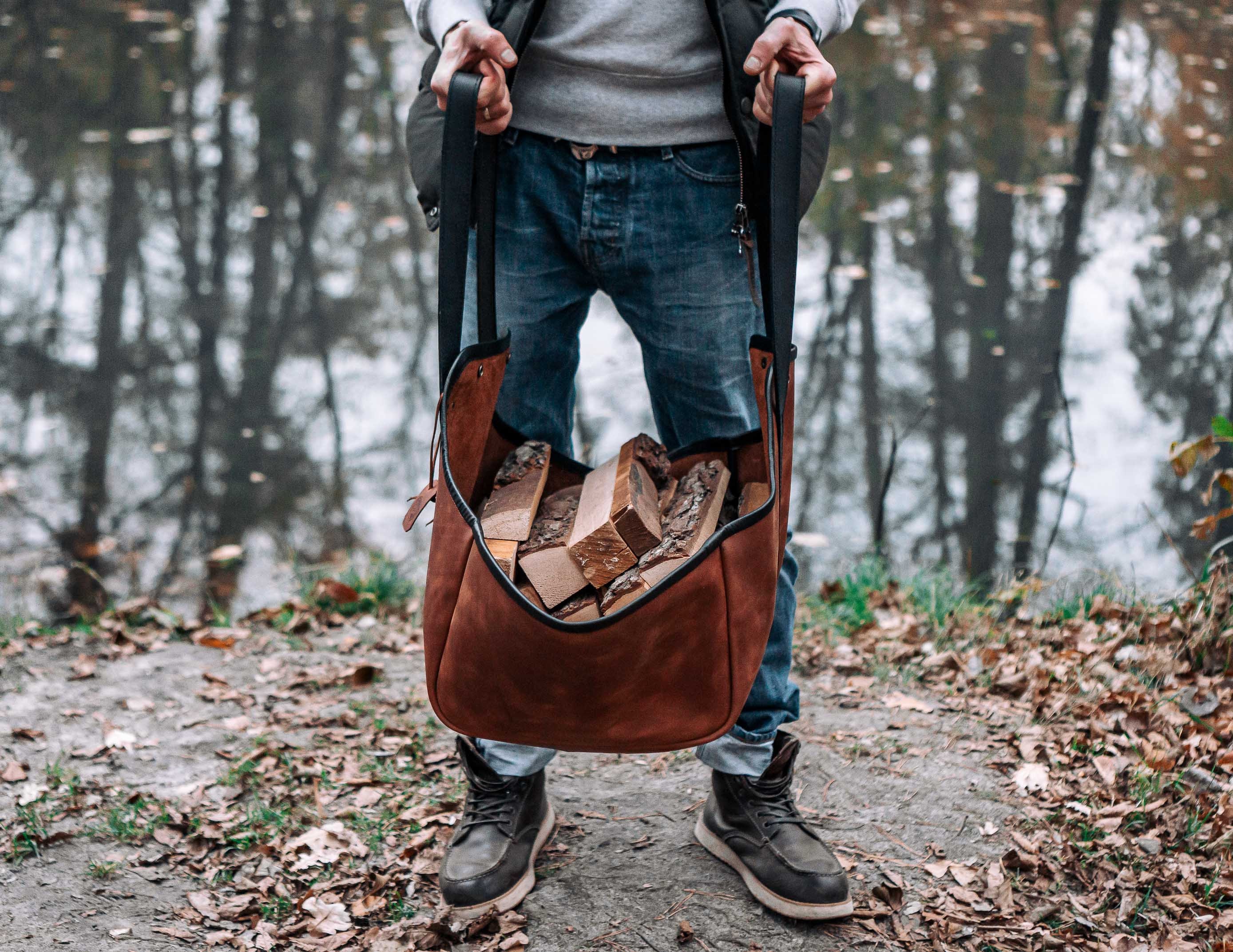 Leather Log Carrier Bag Firewood Leather Carrier Log Etsy