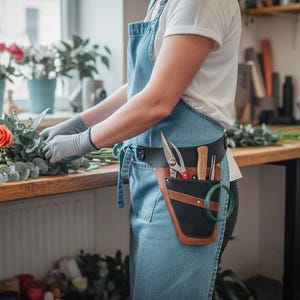 Cinto de ferramentas em couro para florista, barbeiro, cabeleireiro, cinto de trabalho personalizado em couro legítimo de alta qualidade. Brown-Black Leather