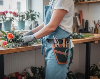 Leather Tool Belt for Florist, Barber, Hairdresser, Personalized Full Grain Work Belt