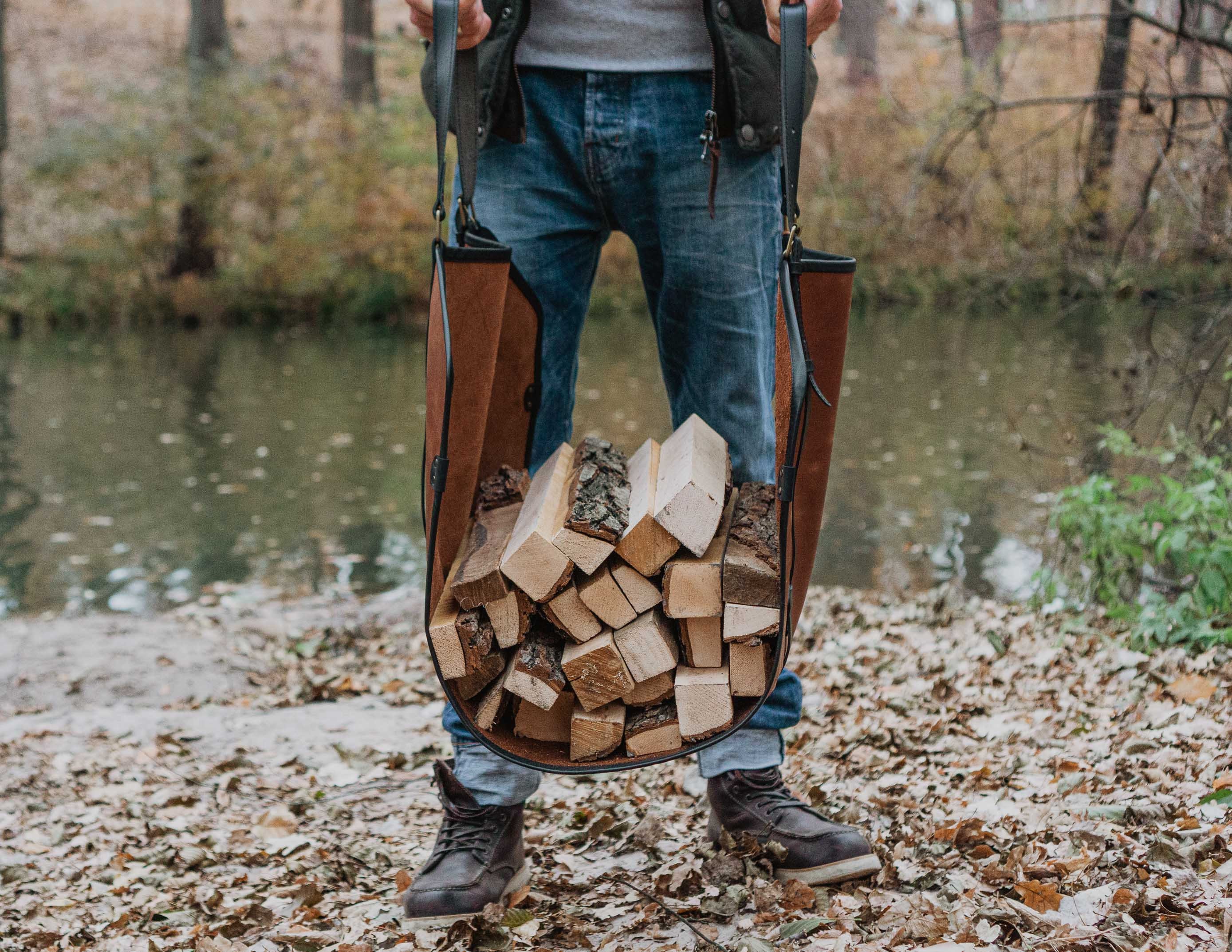 Leather Log Carrier Leather Firewood Storage Leather Log Etsy