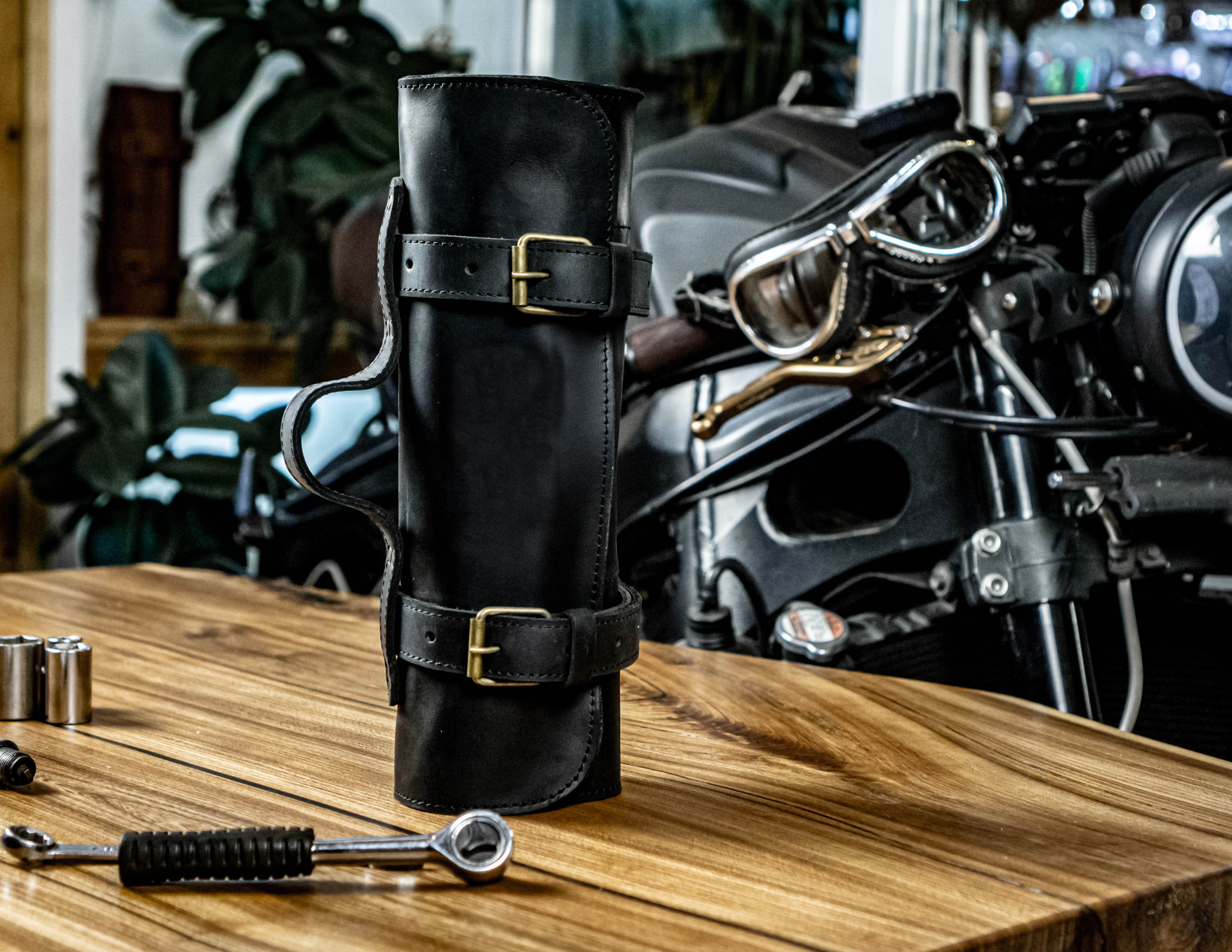 Hide & Ride, Motorcycle Tool Roll Bag, Motorbike Saddlebag, Wrench Organizer for Commuters, Storage Accessory Pouch, Full Grain Leather, Handmade