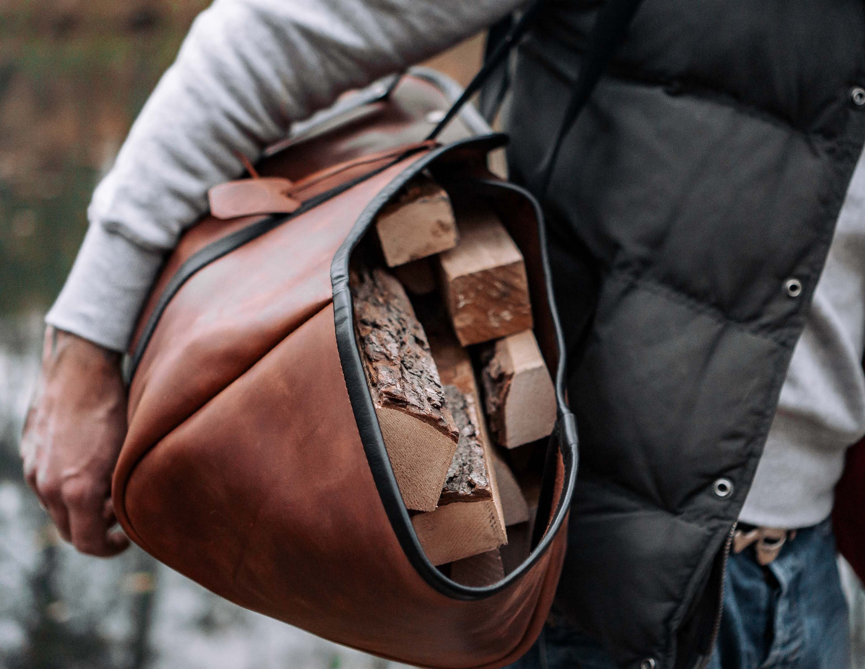 Leather Log Carrier Bag Firewood Leather Carrier Log Etsy