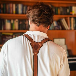 Reinforced Leather Suspenders for Men, Y-Back Braces | Personalized Groomsmen Gift | Custom Engraved Suspenders | Gift for Him, Dad, Husband