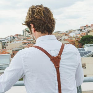 Wedding Suspenders  | Groomsmen Gift | Leather Braces | Personalized Brown Leather Suspenders for Men | Rustic Suspenders