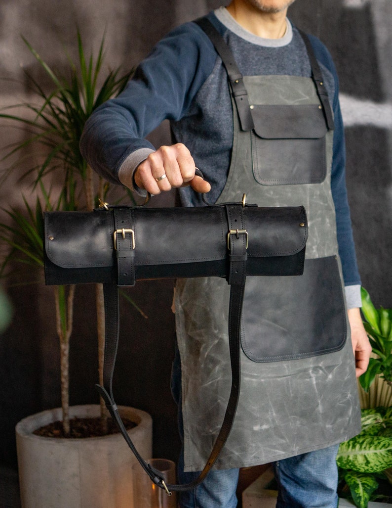 Chef Gifts Leather Knife Roll Chefs Knife Bag Leather Knife Etsy