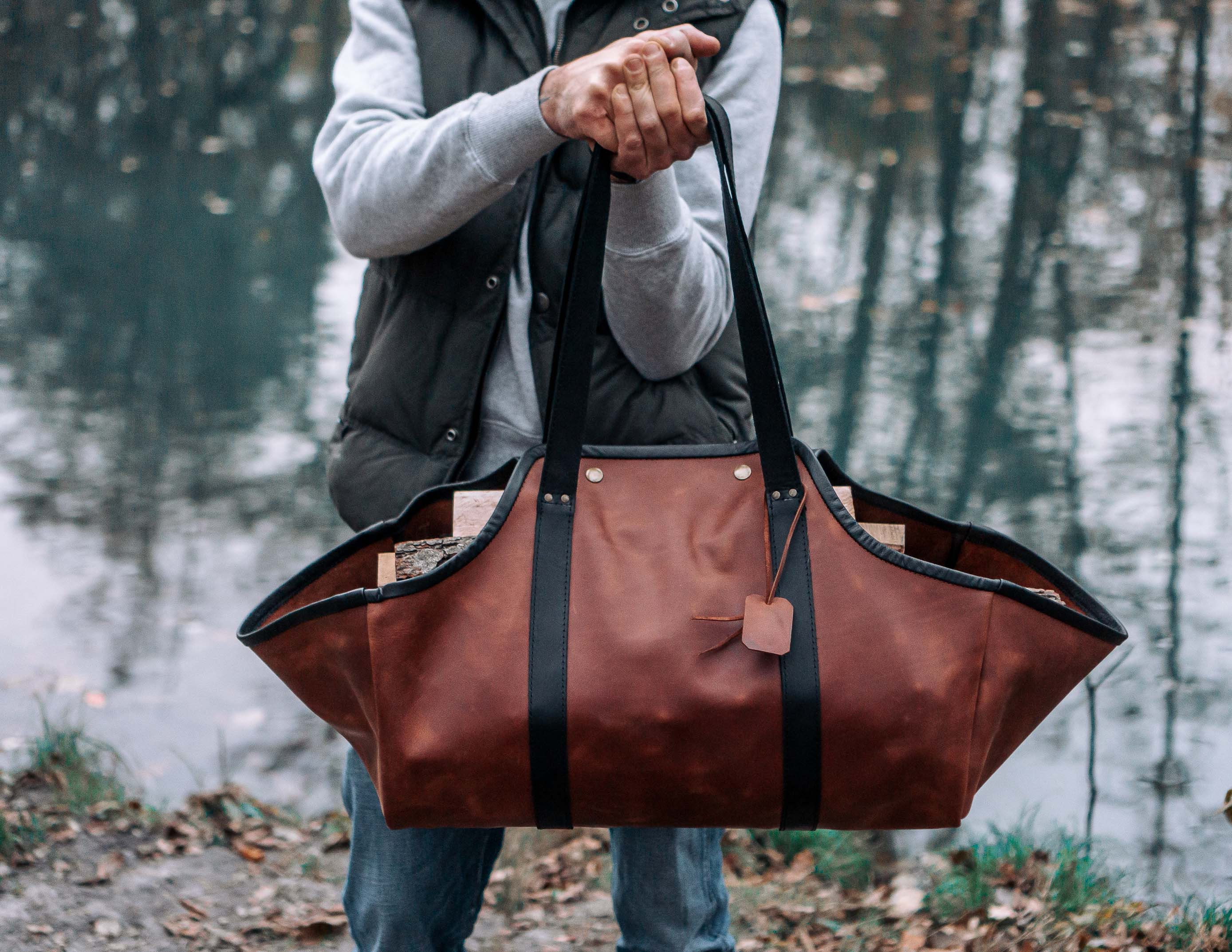 Leather Log Carrier Bag Firewood Leather Carrier Log Etsy