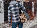Gift for home- Firewood Log Carrier in Waxed Canvas and Leather – Stylish Fireplace Accessory and Home Decor, Personalized