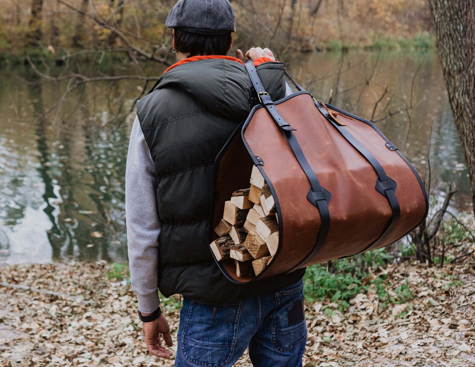 Leather Log Carrier Leather Firewood Storage Leather Log Etsy