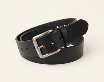 Cinturón de cuero negro para hombre, plena flor, talla personalizada, regalo personalizado para él.