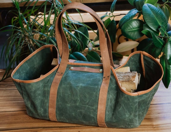 Porte bois de chauffage - Sac en cuir