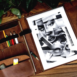 Leather Sketchbook Cover A4 – Handmade Personalized Artist Organizer