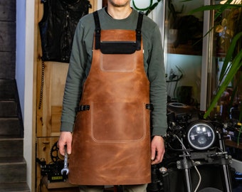 Leather Apron with Tool Pockets - Personalized Gift for Blacksmiths, Woodworkers, Grilling, BBQ, Carpenters, Welders, Chefs, Tattoo Artists