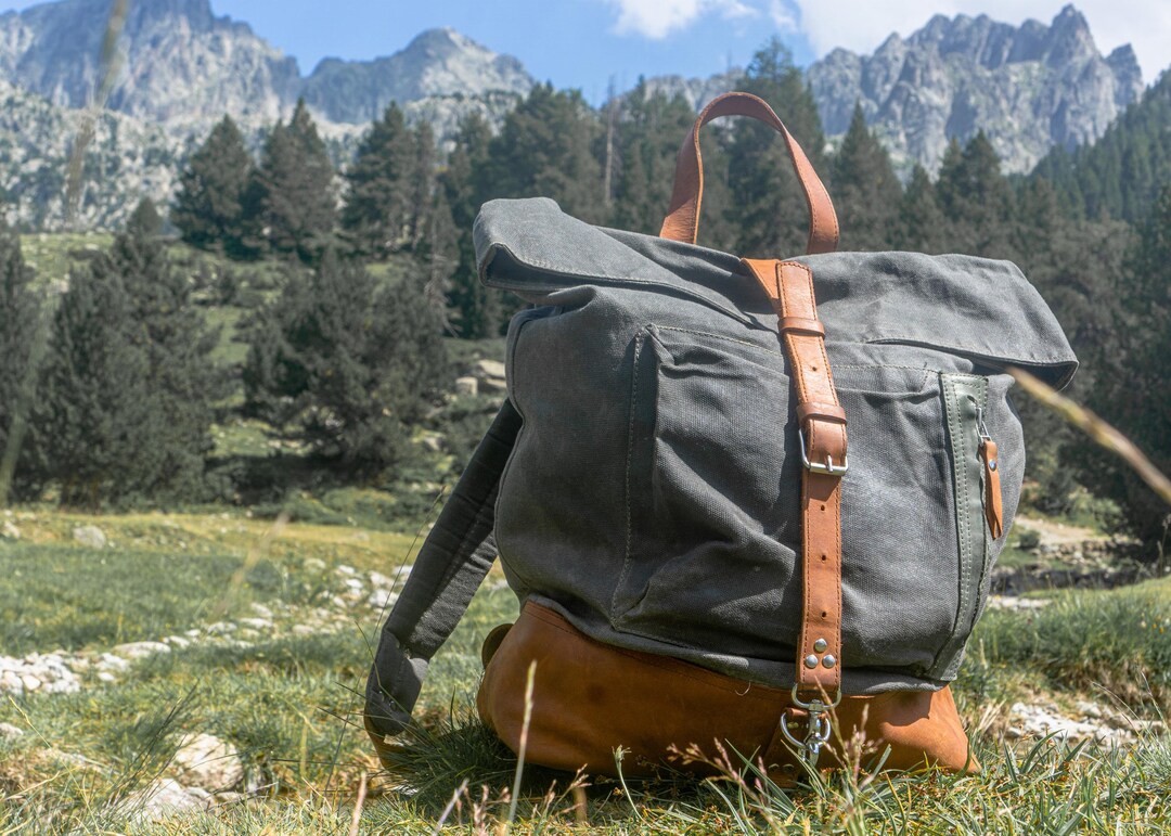 Canvas Rucksack Rugged Waxed Canvas Leather Backpack Rugged Backpack for Men & Women Travel ...