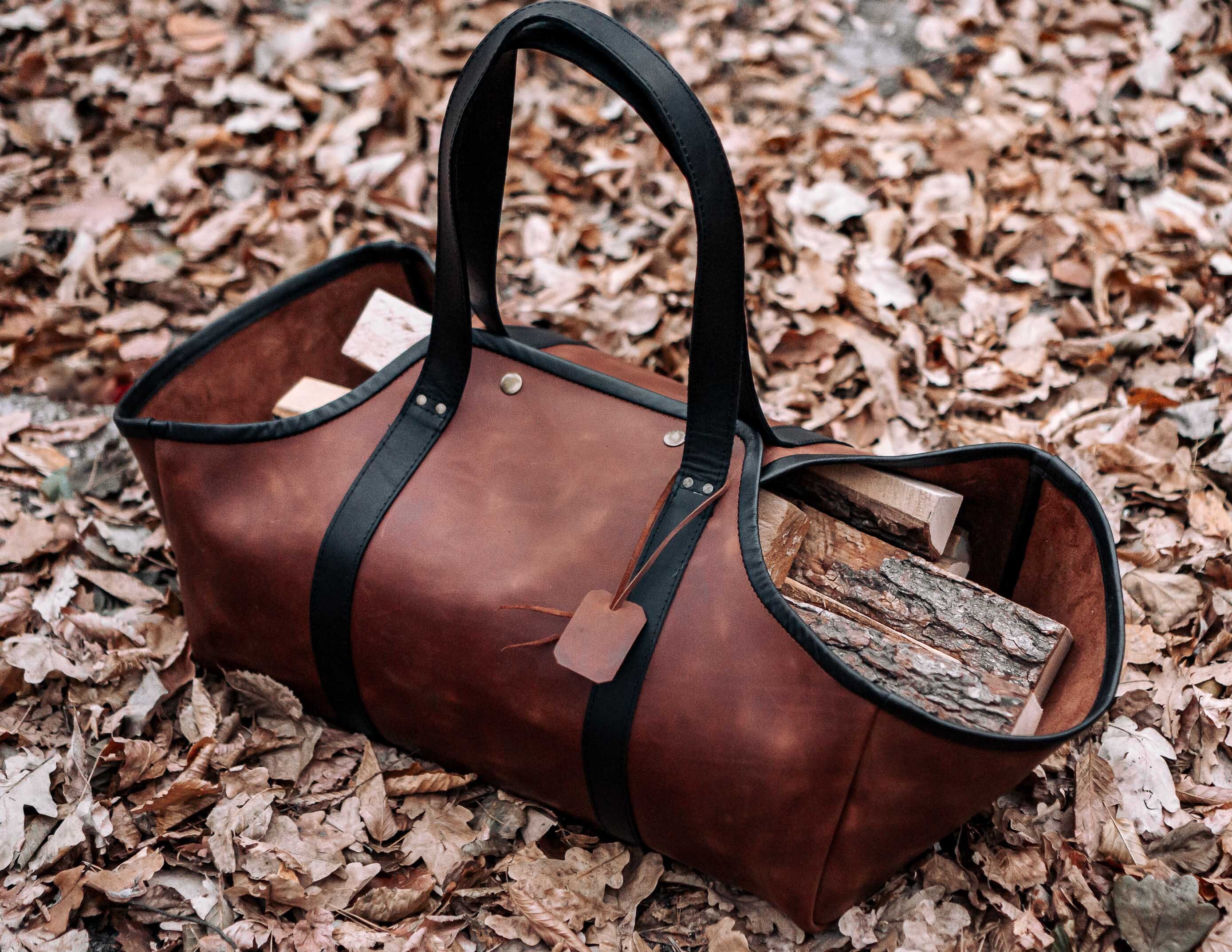 Leather Log Carrier Bag Firewood Leather Carrier Log Etsy