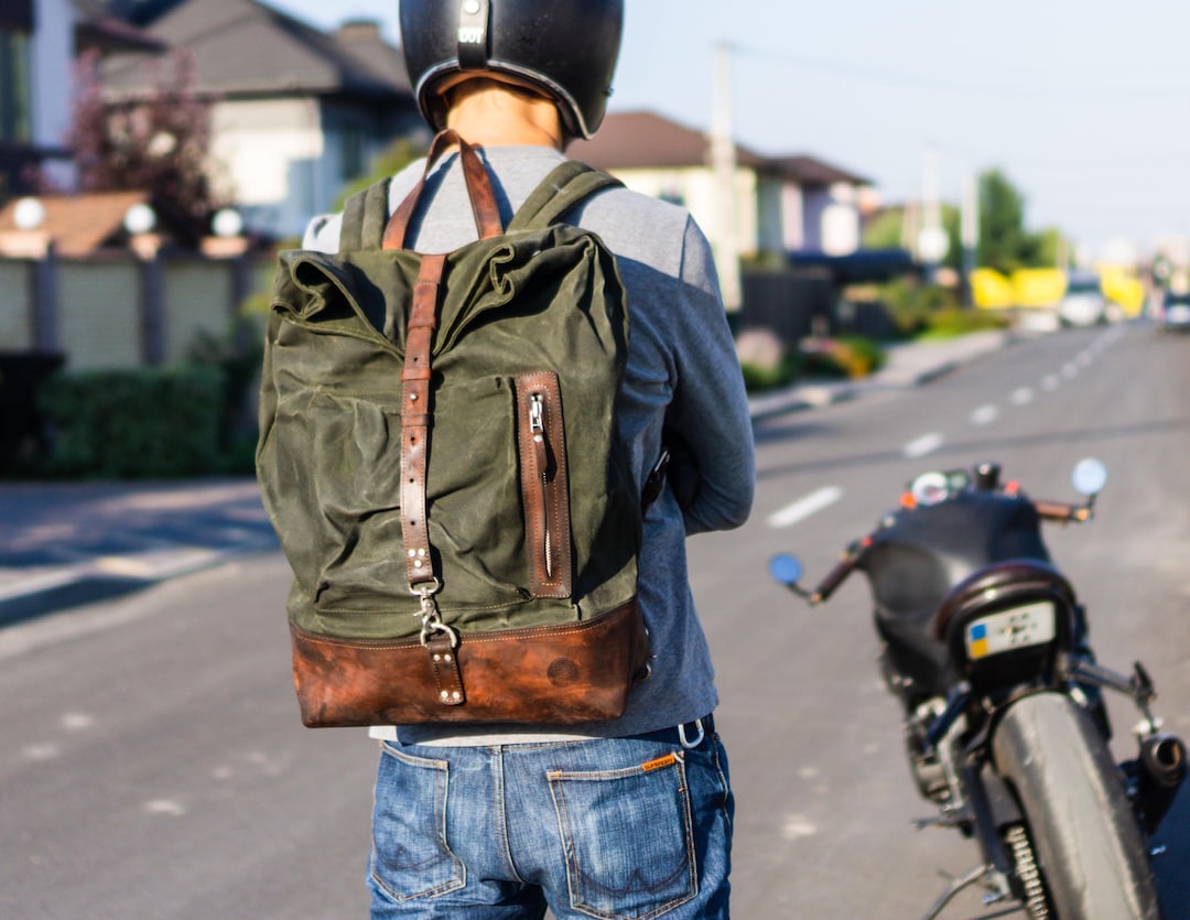 Waxed Canvas Leather Motorcycle Backpack – Vintage Laptop