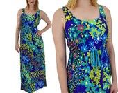 70s Floral Empire Maxi Dress-1970s Hawaiian Dress-70 39 s Sundress-Summer-Pool Party-Resort-Hukilau-Tiki Oasis-Cruise-S-Small-M-Medium
