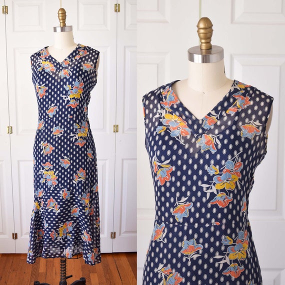 1930s Semi Sheer Floral Dress-30s Lawn Party Dres… - image 1